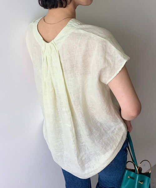 JET（ジェット）の「◆【ウォッシャブル】フレンチリネンVネック半袖ブラウス（シャツ/ブラウス・レディース・ホワイト/チャコールグレー/ベージュ/レモンイエロー/パープル系4・80/04）」の14枚目の写真