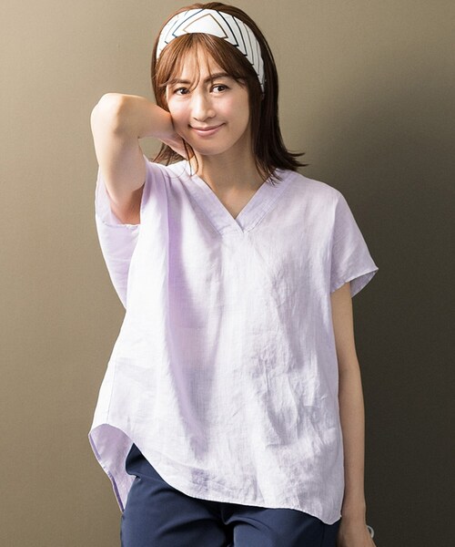JET（ジェット）の「◆【ウォッシャブル】フレンチリネンVネック半袖ブラウス（シャツ/ブラウス・レディース・ホワイト/チャコールグレー/ベージュ/レモンイエロー/パープル系4・80/04）」の17枚目の写真