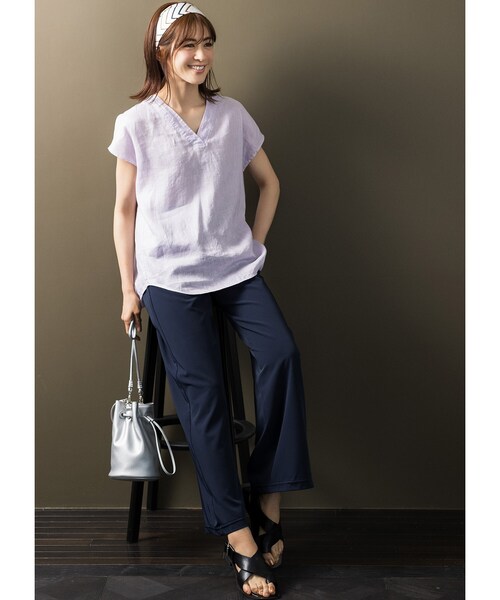 JET（ジェット）の「◆【ウォッシャブル】フレンチリネンVネック半袖ブラウス（シャツ/ブラウス・レディース・ホワイト/チャコールグレー/ベージュ/レモンイエロー/パープル系4・80/04）」の18枚目の写真