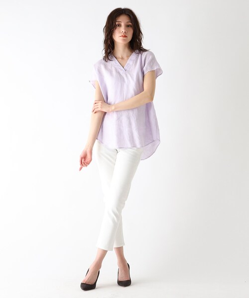 JET（ジェット）の「◆【ウォッシャブル】フレンチリネンVネック半袖ブラウス（シャツ/ブラウス・レディース・ホワイト/チャコールグレー/ベージュ/レモンイエロー/パープル系4・80/04）」の19枚目の写真