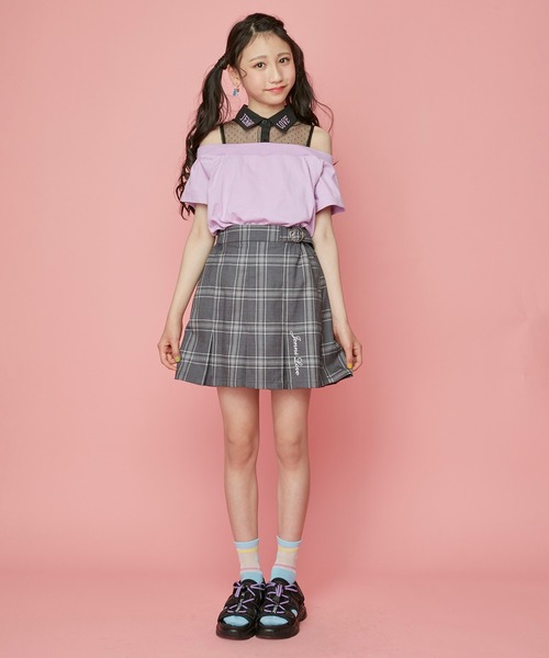 JENNI love（ジェニィラブ）の「シャツドッキング肩あきＴシャツ（Tシャツ/カットソー・キッズ・ブラック/サックスブルー/ラベンダー・130cm/140cm/150cm/160cm）」の6枚目の写真