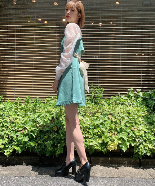 TITTY&CO.（ティティーアンドコー）の「バックリボンミニジャンスカ（ワンピース・レディース・ライトブルー/インディゴブルー/グリーン・SMALL/MEDIUM）」の10枚目の写真