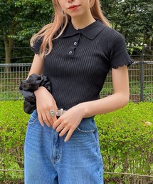 WEGO/ニットメッシュ半袖ポロシャツ
