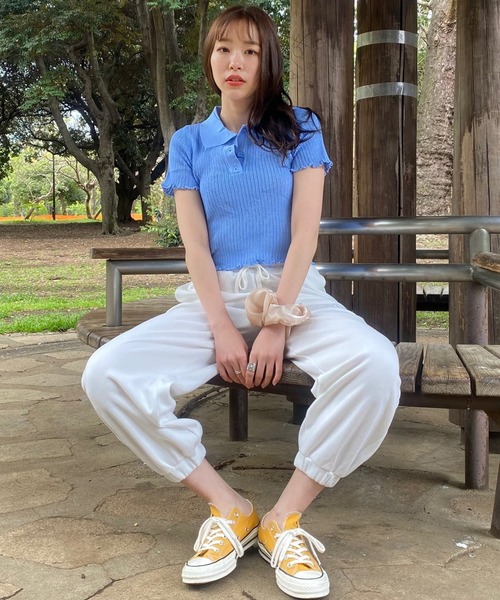 WEGO(ウィゴー)の「WEGO/ニットメッシュ半袖ポロシャツ(ポロシャツ・レディース・ホワイト/ブラック/サックスブルー/オレンジ・FREE)」の12枚目の写真