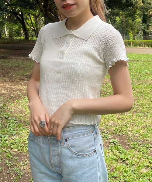 WEGO(ウィゴー)の「WEGO/ニットメッシュ半袖ポロシャツ(ポロシャツ・レディース・ホワイト/ブラック/サックスブルー/オレンジ・FREE)」の17枚目の写真