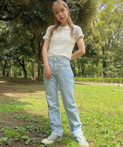 WEGO(ウィゴー)の「WEGO/ニットメッシュ半袖ポロシャツ(ポロシャツ・レディース・ホワイト/ブラック/サックスブルー/オレンジ・FREE)」の11枚目の写真