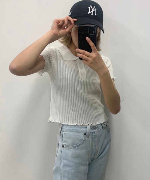 WEGO(ウィゴー)の「WEGO/ニットメッシュ半袖ポロシャツ(ポロシャツ・レディース・ホワイト/ブラック/サックスブルー/オレンジ・FREE)」の14枚目の写真