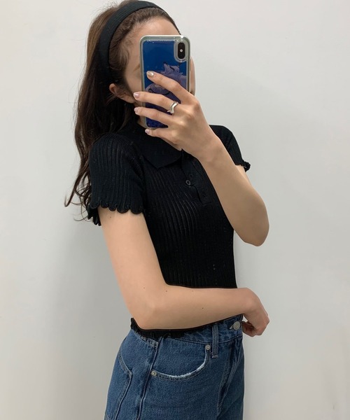 WEGO(ウィゴー)の「WEGO/ニットメッシュ半袖ポロシャツ(ポロシャツ・レディース・ホワイト/ブラック/サックスブルー/オレンジ・FREE)」の13枚目の写真