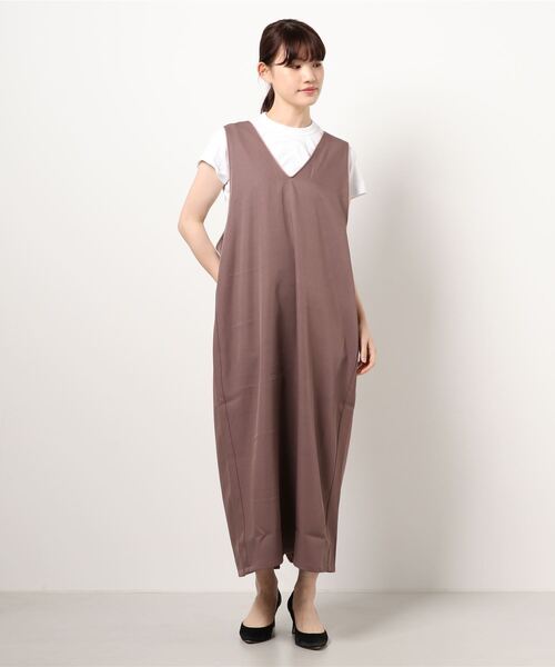 STYLEBLOCK(スタイルブロック)の「ツイルVネックコード配色ワンピース(ワンピース・レディース・モカ/ブラック/アイボリー/グリーン・M)」の7枚目の写真