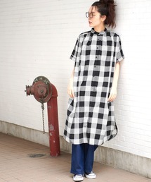 coca（coca） | ブロックチェック半袖シャツワンピース(シャツワンピース)