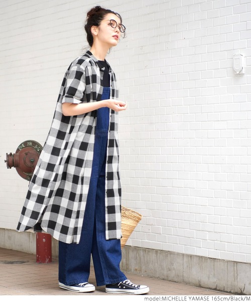 coca（coca）（コカ）の「ブロックチェック半袖シャツワンピース（シャツワンピース・レディース・ブラック・M/L）」の5枚目の写真