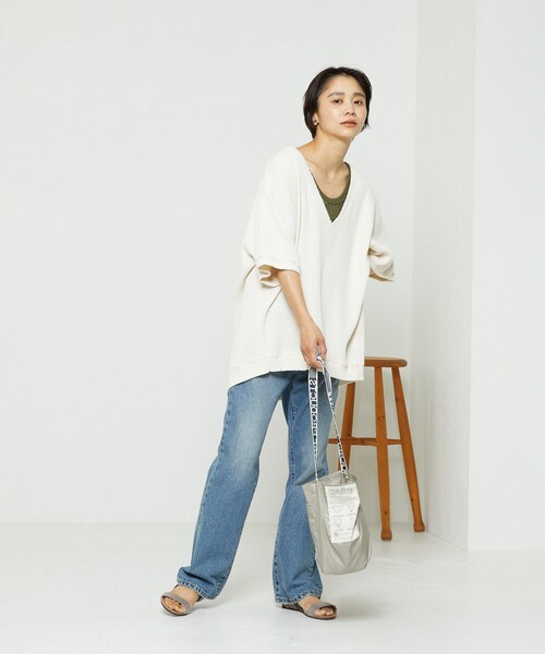 FREAK'S STORE(フリークスストア)の「ダメージワッフルVネックTシャツ(Tシャツ/カットソー・レディース・ピンク/ブラック/オフホワイト/ブルーグリーン・フリ-)」の6枚目の写真