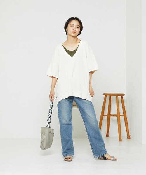 FREAK'S STORE(フリークスストア)の「ダメージワッフルVネックTシャツ(Tシャツ/カットソー・レディース・ピンク/ブラック/オフホワイト/ブルーグリーン・フリ-)」の8枚目の写真