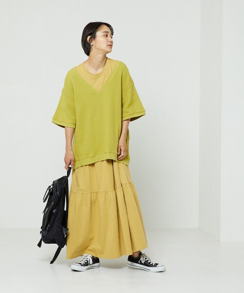 FREAK'S STORE(フリークスストア)の「ダメージワッフルVネックTシャツ(Tシャツ/カットソー・レディース・ピンク/ブラック/オフホワイト/ブルーグリーン・フリ-)」の13枚目の写真