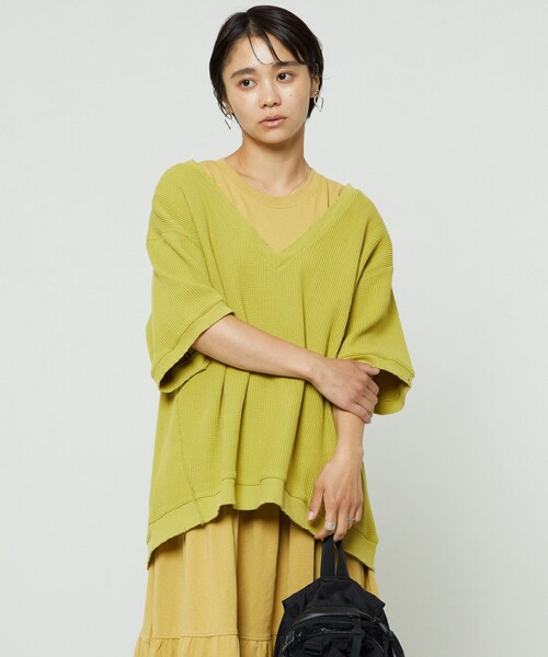 FREAK'S STORE(フリークスストア)の「ダメージワッフルVネックTシャツ(Tシャツ/カットソー・レディース・ピンク/ブラック/オフホワイト/ブルーグリーン・フリ-)」の16枚目の写真