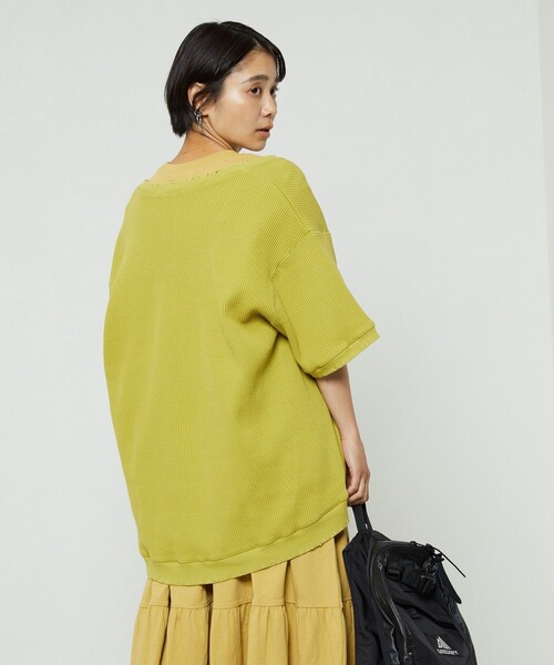 FREAK'S STORE(フリークスストア)の「ダメージワッフルVネックTシャツ(Tシャツ/カットソー・レディース・ピンク/ブラック/オフホワイト/ブルーグリーン・フリ-)」の17枚目の写真