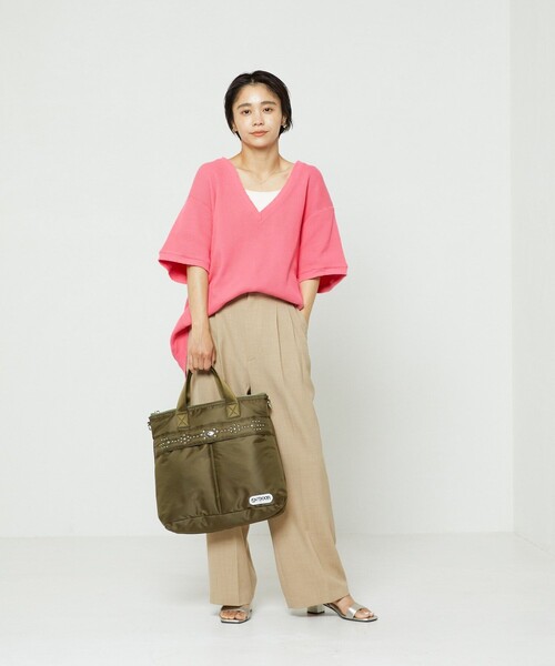 FREAK'S STORE(フリークスストア)の「ダメージワッフルVネックTシャツ(Tシャツ/カットソー・レディース・ピンク/ブラック/オフホワイト/ブルーグリーン・フリ-)」の19枚目の写真