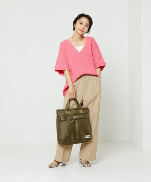 FREAK'S STORE(フリークスストア)の「ダメージワッフルVネックTシャツ(Tシャツ/カットソー・レディース・ピンク/ブラック/オフホワイト/ブルーグリーン・フリ-)」の20枚目の写真