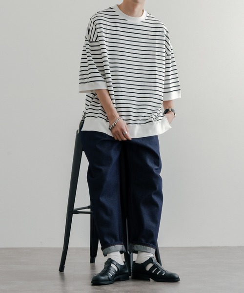 epnok(エプノック)の「ベーシックルーズボーダーTee(Tシャツ/カットソー・メンズ・ブラック/オフホワイト・SMALL/MEDIUM/LARGE)」の3枚目の写真