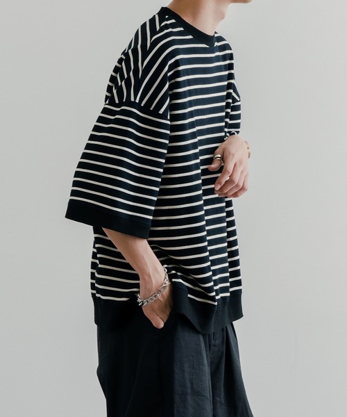 epnok(エプノック)の「ベーシックルーズボーダーTee(Tシャツ/カットソー・メンズ・ブラック/オフホワイト・SMALL/MEDIUM/LARGE)」の9枚目の写真