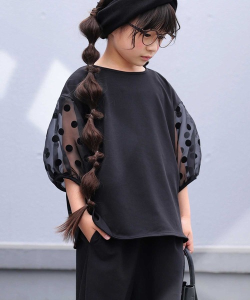 antiqua(アンティカ)の「特別な一着。シアースリーブトップス(シャツ/ブラウス・キッズ・ブラック・4/3/5)」の2枚目の写真