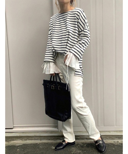 un dix cors（アンディコール）の「アレンジ自在で着回ししやすい　2way袖フリルボーダーカットソー（Tシャツ/カットソー・レディース・ネイビー/カーキ/ブラウン系その他・FREE）」の3枚目の写真