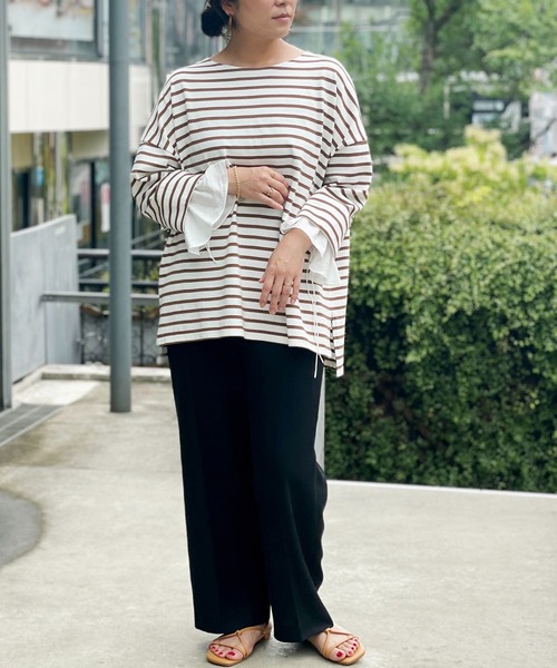 un dix cors（アンディコール）の「アレンジ自在で着回ししやすい　2way袖フリルボーダーカットソー（Tシャツ/カットソー・レディース・ネイビー/カーキ/ブラウン系その他・FREE）」の8枚目の写真