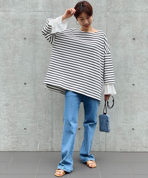 un dix cors（アンディコール）の「アレンジ自在で着回ししやすい　2way袖フリルボーダーカットソー（Tシャツ/カットソー・レディース・ネイビー/カーキ/ブラウン系その他・FREE）」の18枚目の写真