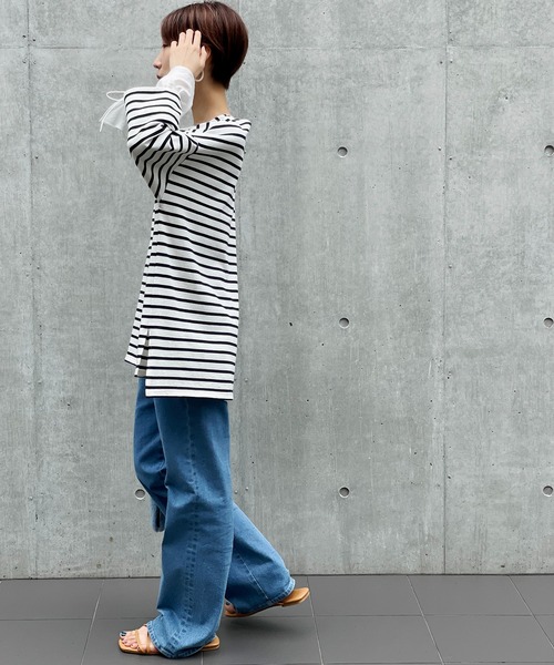 un dix cors（アンディコール）の「アレンジ自在で着回ししやすい　2way袖フリルボーダーカットソー（Tシャツ/カットソー・レディース・ネイビー/カーキ/ブラウン系その他・FREE）」の14枚目の写真