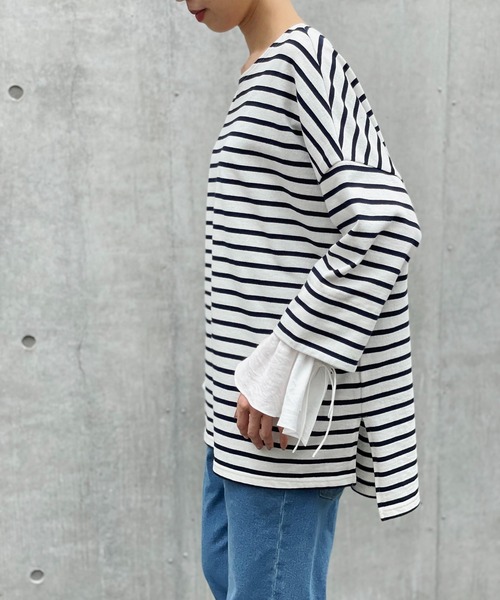 un dix cors（アンディコール）の「アレンジ自在で着回ししやすい　2way袖フリルボーダーカットソー（Tシャツ/カットソー・レディース・ネイビー/カーキ/ブラウン系その他・FREE）」の10枚目の写真