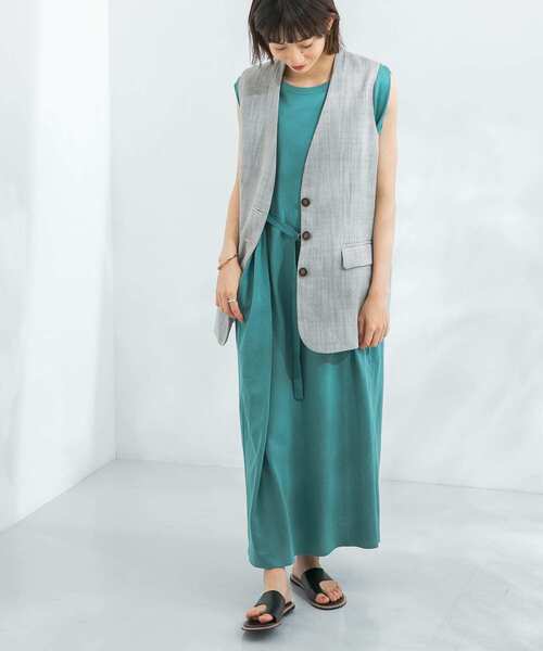 KBF（ケイビーエフ）の「ベルト付きショルダータックワンピース（ワンピース・レディース・ブラック/オフホワイト/グリーン・ONE）」の4枚目の写真