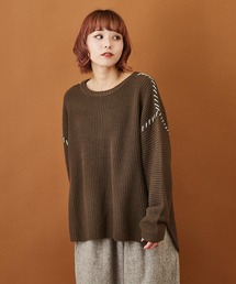CUBE SUGAR（キューブシュガー）の「WEB限定 飾りステッチ プルオーバー ニット（ニット/セーター）」