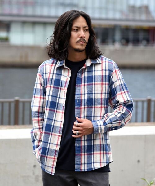 SHIPS（シップス）の「SHIPS: 播州織 フェザー チェック レギュラーカラー ネルシャツ（シャツ/ブラウス・メンズ・ベージュ/ネイビー/ブラウン/オリーブ・SMALL/MEDIUM/LARGE/X-LARGE）」の5枚目の写真