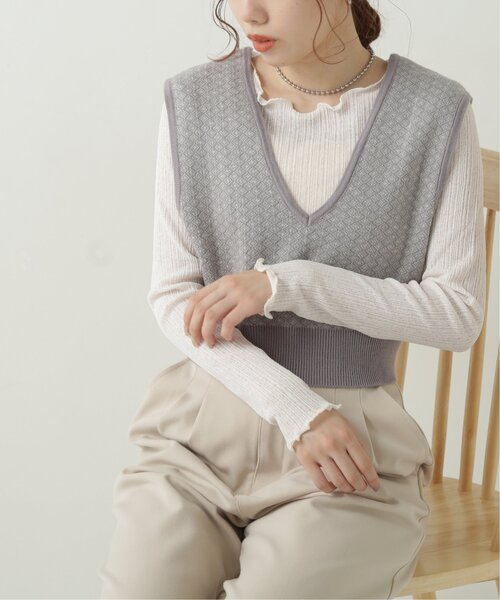 RAY CASSIN（レイカズン）の「透かしニットソーメロープルオーバー（Tシャツ/カットソー・レディース・カーキ/ブラウン/キナリ・FREE）」の20枚目の写真