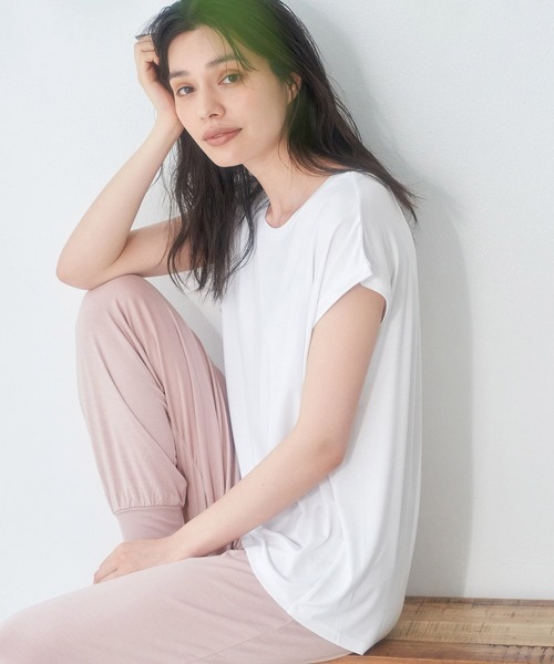 ROPE' PICNIC(ロペピクニック)の「【セットアップ対応】ソフトリッチ天竺フレンチスリーブトップス(Tシャツ/カットソー・レディース・ブラック/ホワイト/オリーブ/ピンク系その他2・38)」の2枚目の写真