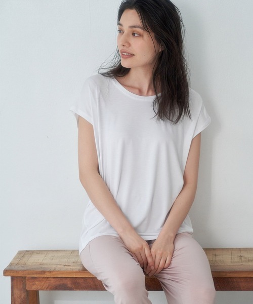 ROPE' PICNIC(ロペピクニック)の「【セットアップ対応】ソフトリッチ天竺フレンチスリーブトップス(Tシャツ/カットソー・レディース・ブラック/ホワイト/オリーブ/ピンク系その他2・38)」の7枚目の写真
