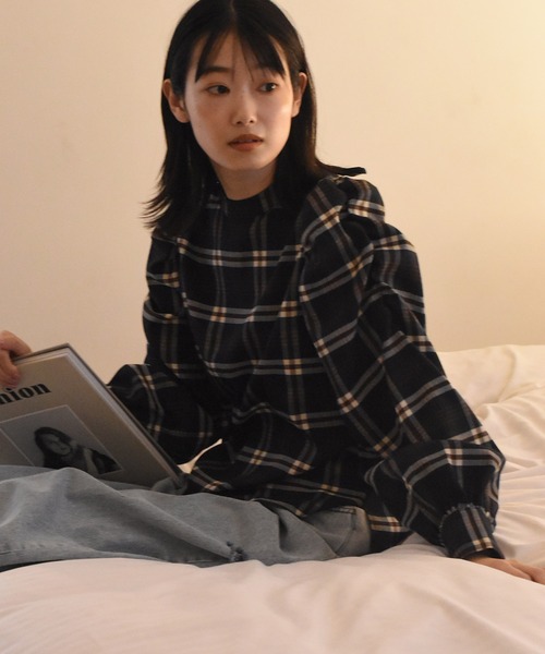 Alley by w closet（アリーバイダブルクローゼット）の「【SETUP対応】【Alley】チェックボリューム袖ブラウス（シャツ/ブラウス・レディース・ベージュ/ネイビー・FREE）」の16枚目の写真