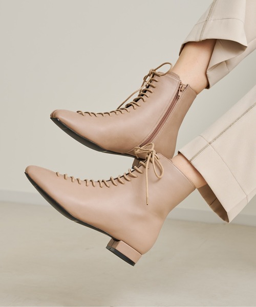 prose verse（プロズヴェール）の「レースアップショートブーツ（ブーツ・レディース・ベージュ/ブラック/グレイッシュベージュ・LARGE/SMALL/MEDIUM/LL）」の3枚目の写真