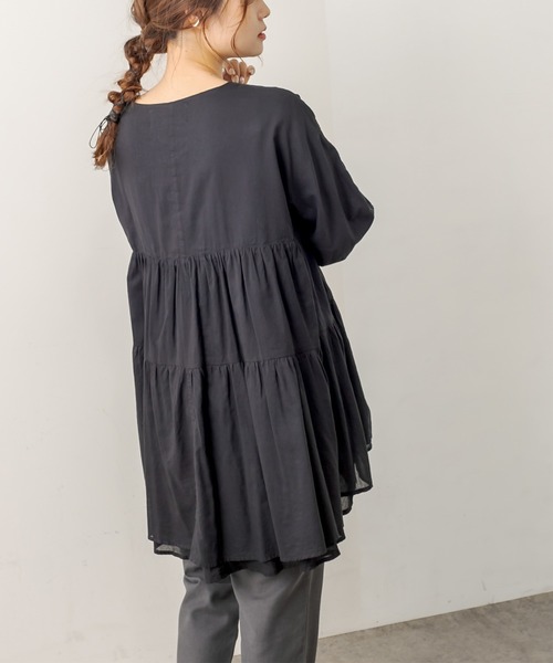 PUAL CE CIN（ピュアルセシン）の「強撚コットン2重プルオーバーブラウス（シャツ/ブラウス・レディース・チャコールグレー/ブラック/ピンク/イエロー/グレイッシュベージュ・FREE）」の2枚目の写真