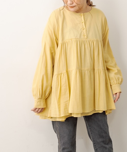 PUAL CE CIN（ピュアルセシン）の「強撚コットン2重プルオーバーブラウス（シャツ/ブラウス・レディース・チャコールグレー/ブラック/ピンク/イエロー/グレイッシュベージュ・FREE）」の6枚目の写真