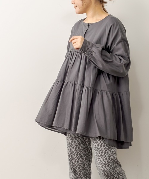 PUAL CE CIN（ピュアルセシン）の「強撚コットン2重プルオーバーブラウス（シャツ/ブラウス・レディース・チャコールグレー/ブラック/ピンク/イエロー/グレイッシュベージュ・FREE）」の10枚目の写真