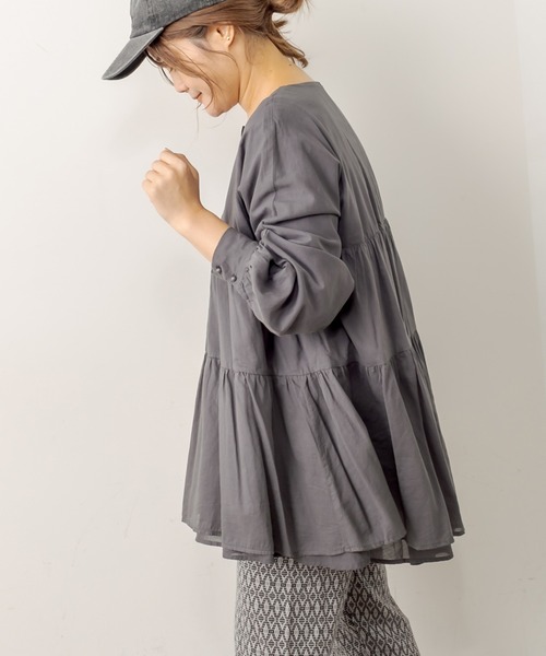 PUAL CE CIN（ピュアルセシン）の「強撚コットン2重プルオーバーブラウス（シャツ/ブラウス・レディース・チャコールグレー/ブラック/ピンク/イエロー/グレイッシュベージュ・FREE）」の7枚目の写真