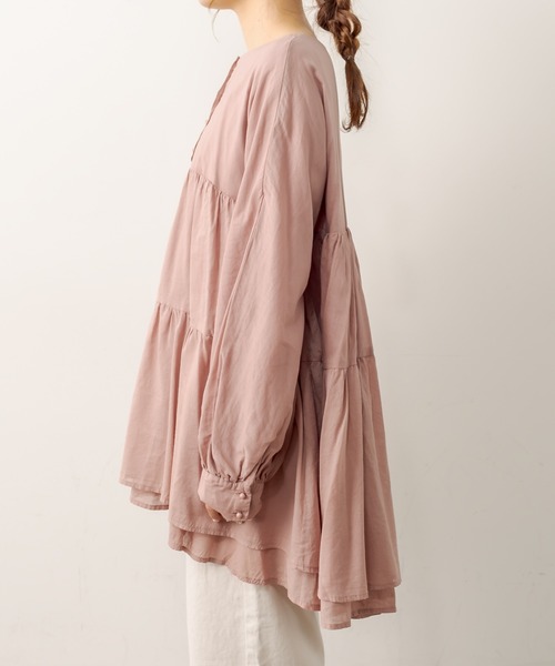 PUAL CE CIN（ピュアルセシン）の「強撚コットン2重プルオーバーブラウス（シャツ/ブラウス・レディース・チャコールグレー/ブラック/ピンク/イエロー/グレイッシュベージュ・FREE）」の8枚目の写真