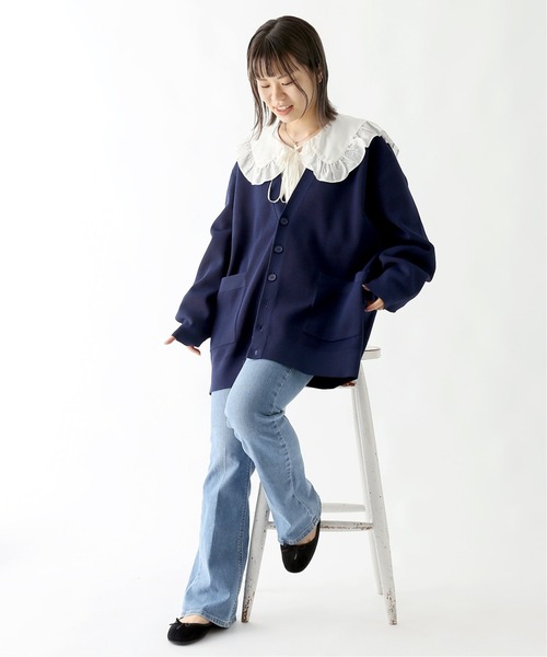 JOINT WORKS(ジョイントワークス)の「J-カタアゼVネックカーディガン(カーディガン/ボレロ・レディース・ブラック/ネイビー/オレンジ・FREE)」の7枚目の写真