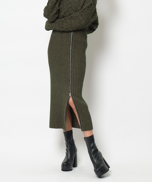 SPIRALGIRL（スパイラルガール）の「ZIP付きリブニットロングスカート（スカート・レディース・ブラック/グリーン・FREE）」の6枚目の写真
