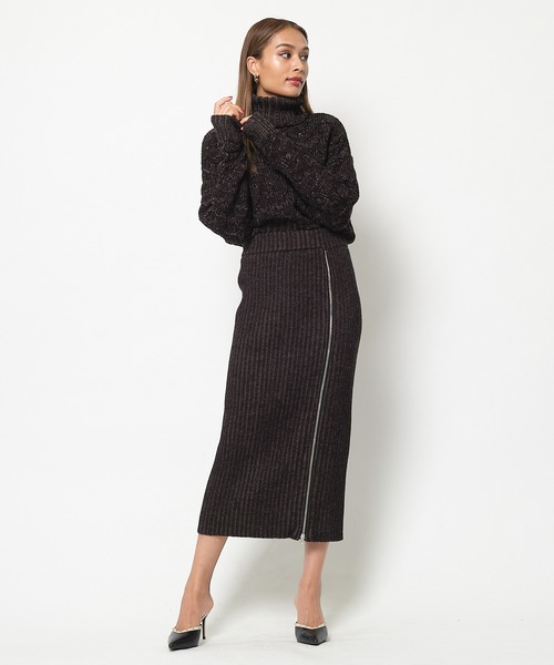 SPIRALGIRL（スパイラルガール）の「ZIP付きリブニットロングスカート（スカート・レディース・ブラック/グリーン・FREE）」の11枚目の写真