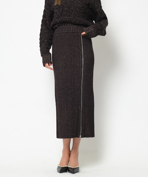 SPIRALGIRL（スパイラルガール）の「ZIP付きリブニットロングスカート（スカート・レディース・ブラック/グリーン・FREE）」の3枚目の写真