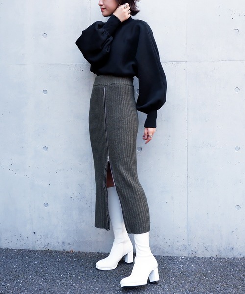 SPIRALGIRL（スパイラルガール）の「ZIP付きリブニットロングスカート（スカート・レディース・ブラック/グリーン・FREE）」の17枚目の写真