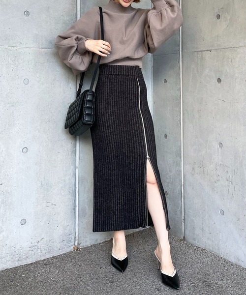 SPIRALGIRL（スパイラルガール）の「ZIP付きリブニットロングスカート（スカート・レディース・ブラック/グリーン・FREE）」の7枚目の写真