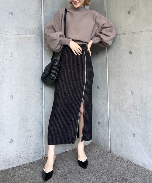 SPIRALGIRL（スパイラルガール）の「ZIP付きリブニットロングスカート（スカート・レディース・ブラック/グリーン・FREE）」の9枚目の写真